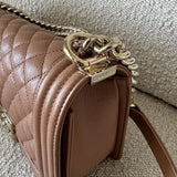 CHANEL Handbag 21K Caramel Caviar Quilted Old Medium Boy Bag LGHW - - Redeluxe