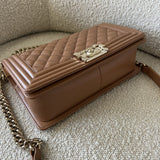 CHANEL Handbag 21K Caramel Caviar Quilted Old Medium Boy Bag LGHW - - Redeluxe