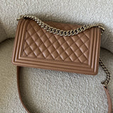 CHANEL Handbag 21K Caramel Caviar Quilted Old Medium Boy Bag LGHW - - Redeluxe