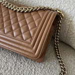 CHANEL Handbag 21K Caramel Caviar Quilted Old Medium Boy Bag LGHW - - Redeluxe
