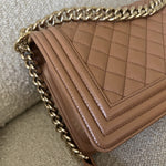 CHANEL Handbag 21K Caramel Caviar Quilted Old Medium Boy Bag LGHW - - Redeluxe