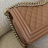 CHANEL Handbag 21K Caramel Caviar Quilted Old Medium Boy Bag LGHW - - Redeluxe