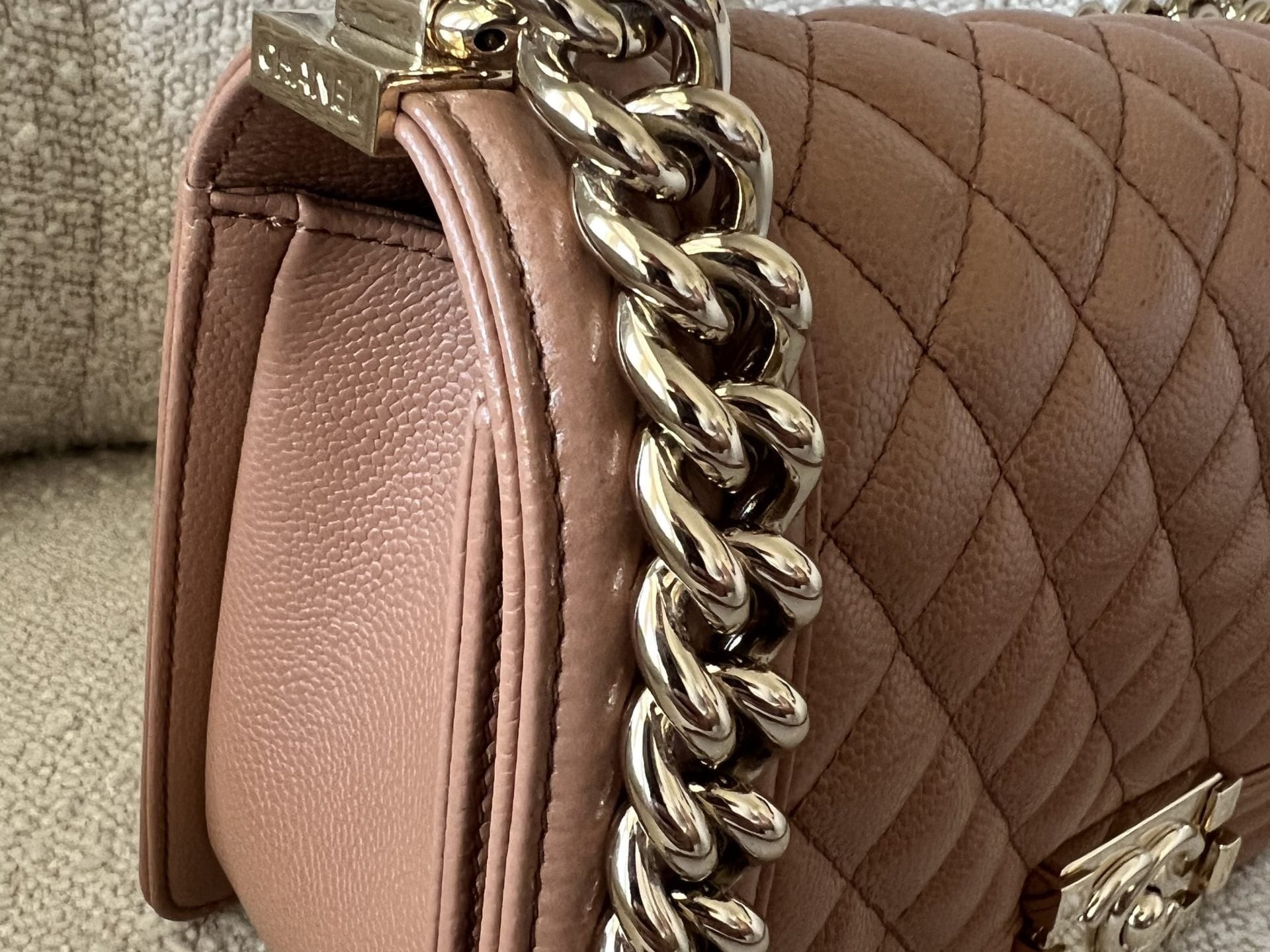 CHANEL Handbag 21K Caramel Caviar Quilted Old Medium Boy Bag LGHW - - Redeluxe