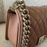 CHANEL Handbag 21K Caramel Caviar Quilted Old Medium Boy Bag LGHW - - Redeluxe