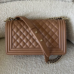 CHANEL Handbag 21K Caramel Caviar Quilted Old Medium Boy Bag LGHW - - Redeluxe