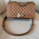 CHANEL Handbag 21K Caramel Caviar Quilted Old Medium Boy Bag LGHW - Redeluxe