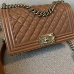 CHANEL Handbag 21K Caramel Caviar Quilted Old Medium Boy Bag LGHW - Redeluxe