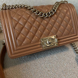 CHANEL Handbag 21K Caramel Caviar Quilted Old Medium Boy Bag LGHW - Redeluxe