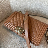 CHANEL Handbag 21K Caramel Caviar Quilted Old Medium Boy Bag LGHW - Redeluxe