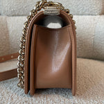 CHANEL Handbag 21K Caramel Caviar Quilted Old Medium Boy Bag LGHW - Redeluxe