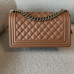 CHANEL Handbag 21K Caramel Caviar Quilted Old Medium Boy Bag LGHW - Redeluxe