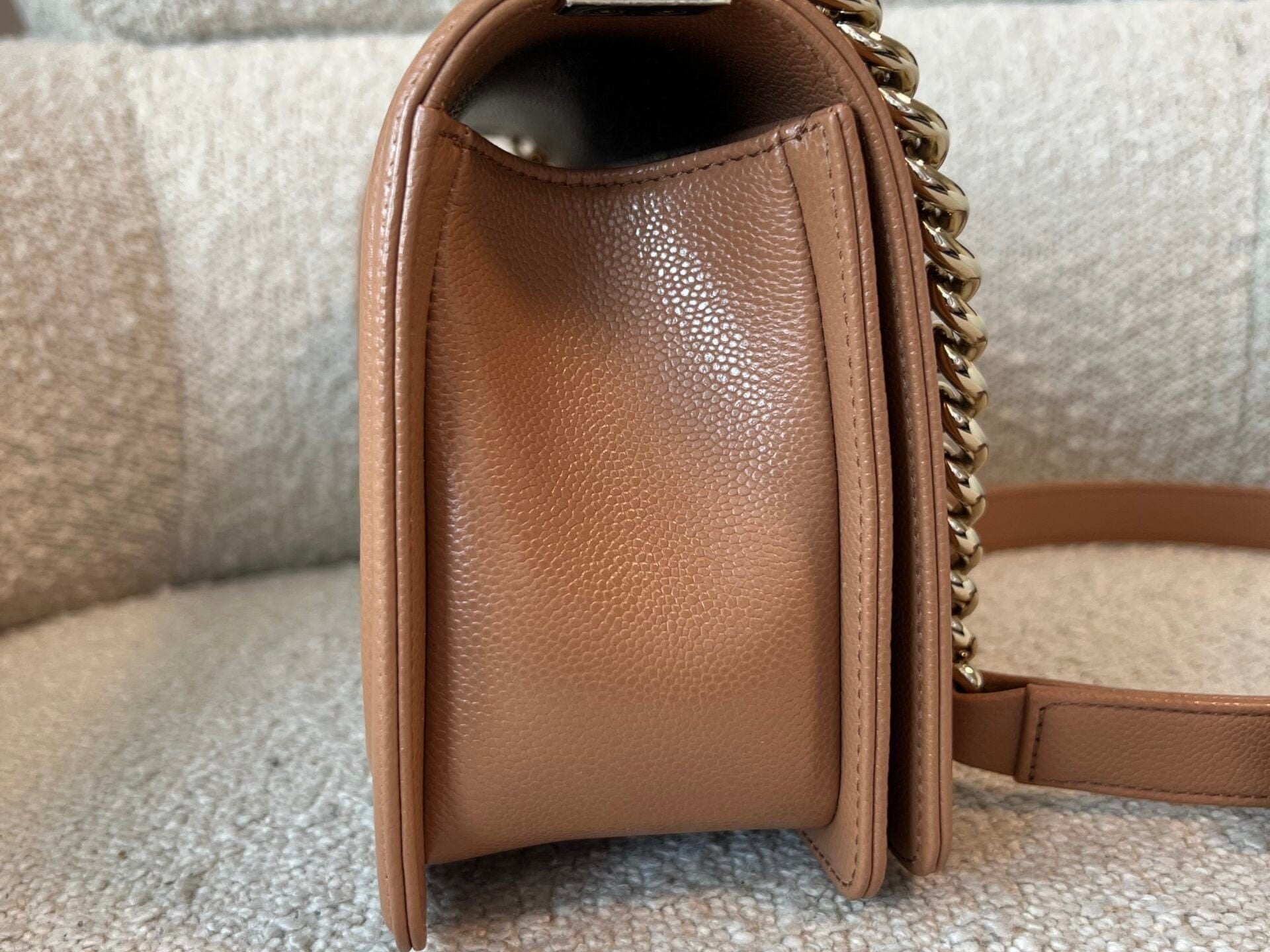 CHANEL Handbag 21K Caramel Caviar Quilted Old Medium Boy Bag LGHW - Redeluxe