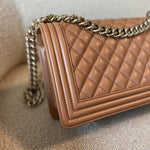 CHANEL Handbag 21K Caramel Caviar Quilted Old Medium Boy Bag LGHW - Redeluxe