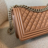 CHANEL Handbag 21K Caramel Caviar Quilted Old Medium Boy Bag LGHW - Redeluxe