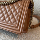 CHANEL Handbag 21K Caramel Caviar Quilted Old Medium Boy Bag LGHW - Redeluxe