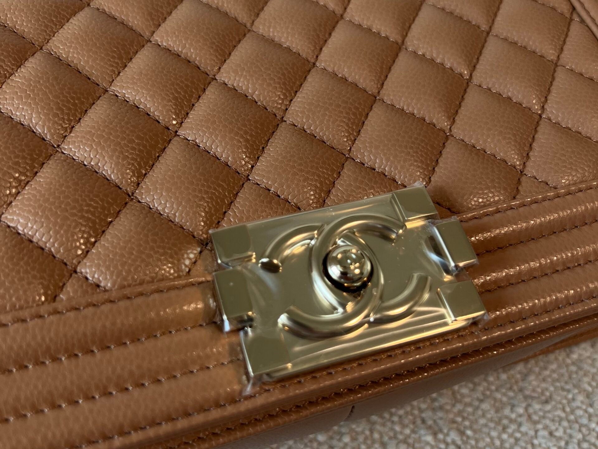 CHANEL Handbag 21K Caramel Caviar Quilted Old Medium Boy Bag LGHW - Redeluxe