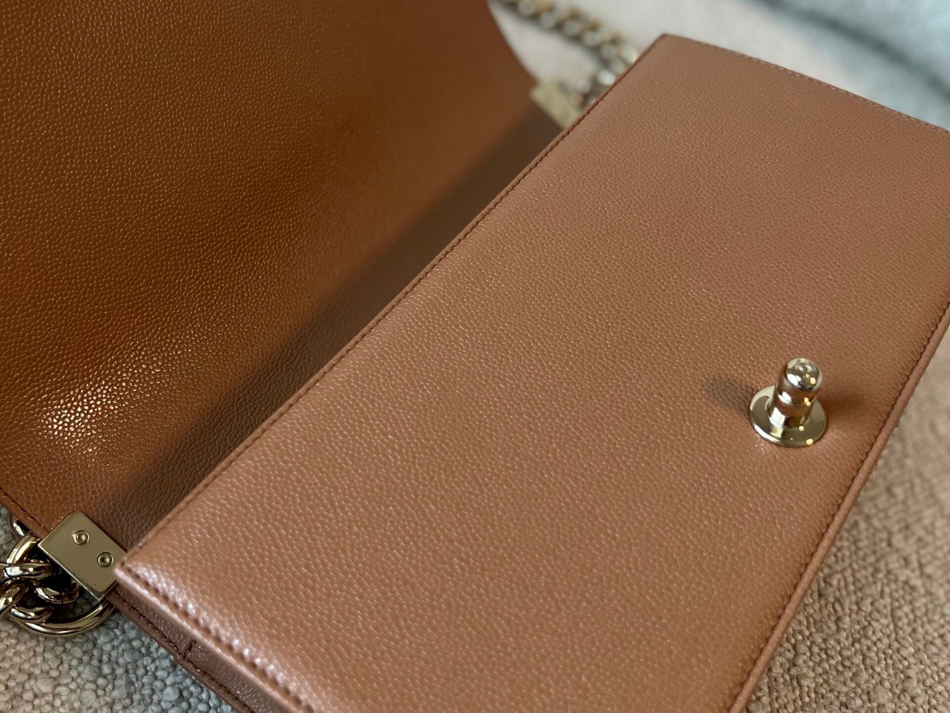 CHANEL Handbag 21K Caramel Caviar Quilted Old Medium Boy Bag LGHW - Redeluxe