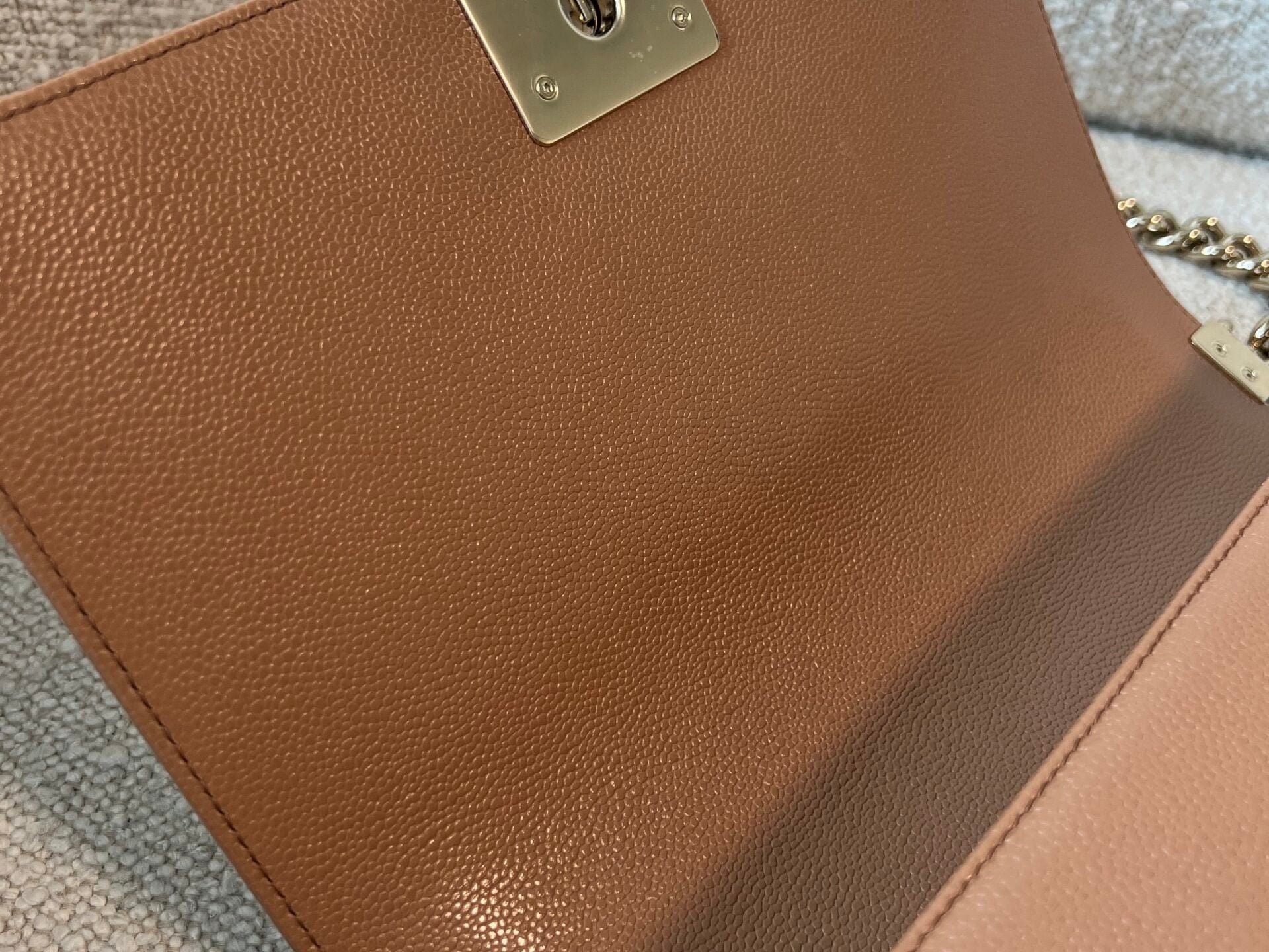 CHANEL Handbag 21K Caramel Caviar Quilted Old Medium Boy Bag LGHW - Redeluxe