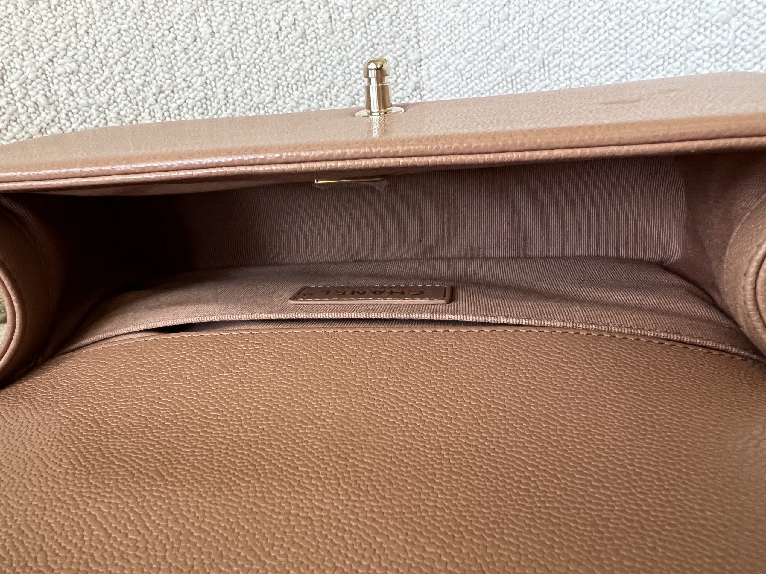 CHANEL Handbag 21K Caramel Caviar Quilted Old Medium Boy Bag LGHW - - Redeluxe