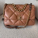 CHANEL Handbag 21K Caramel Lambskin Quilted 19 Flap Large Mixed Hardware - Redeluxe