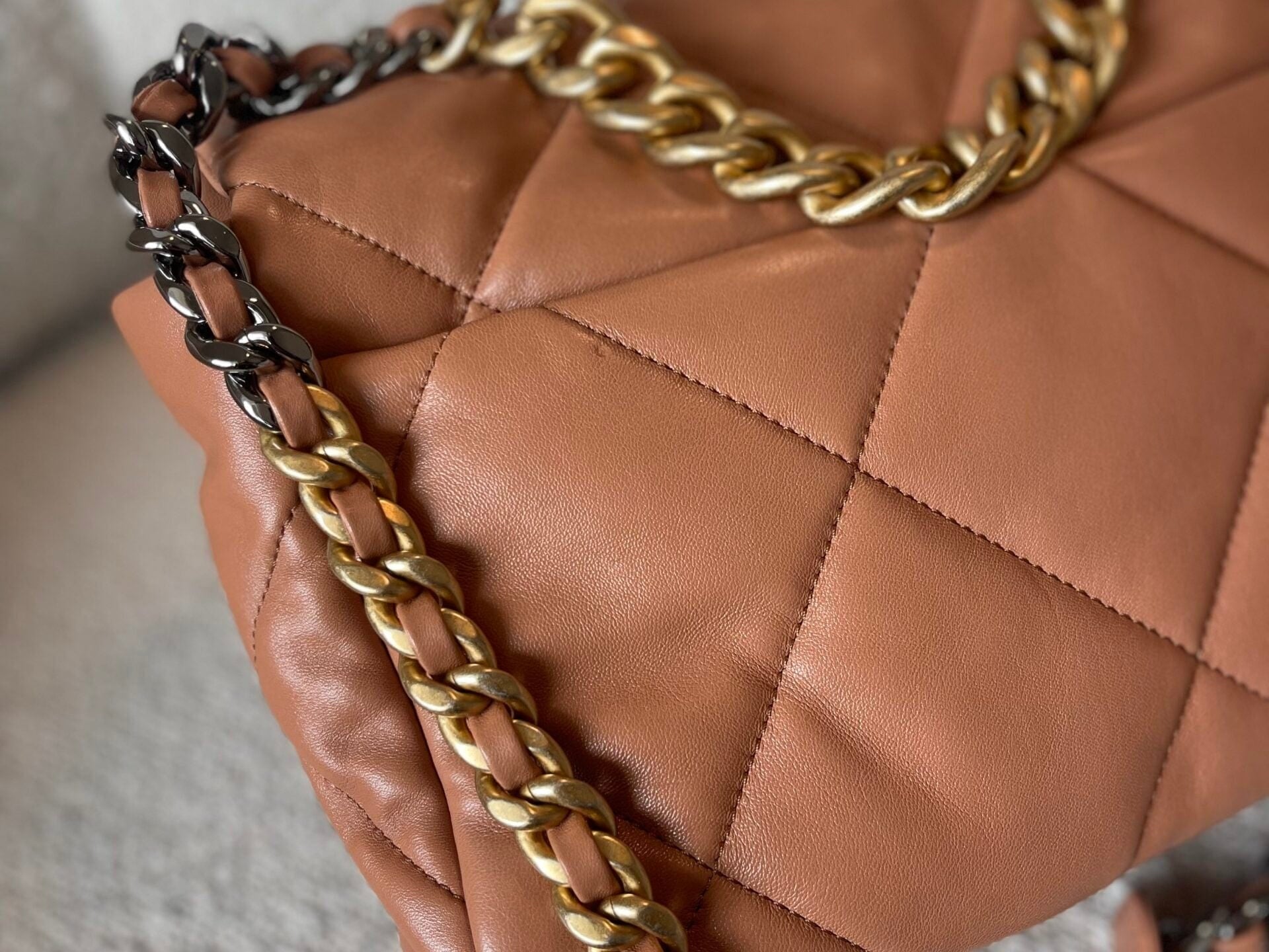 CHANEL Handbag 21K Caramel Lambskin Quilted 19 Flap Large Mixed Hardware - Redeluxe