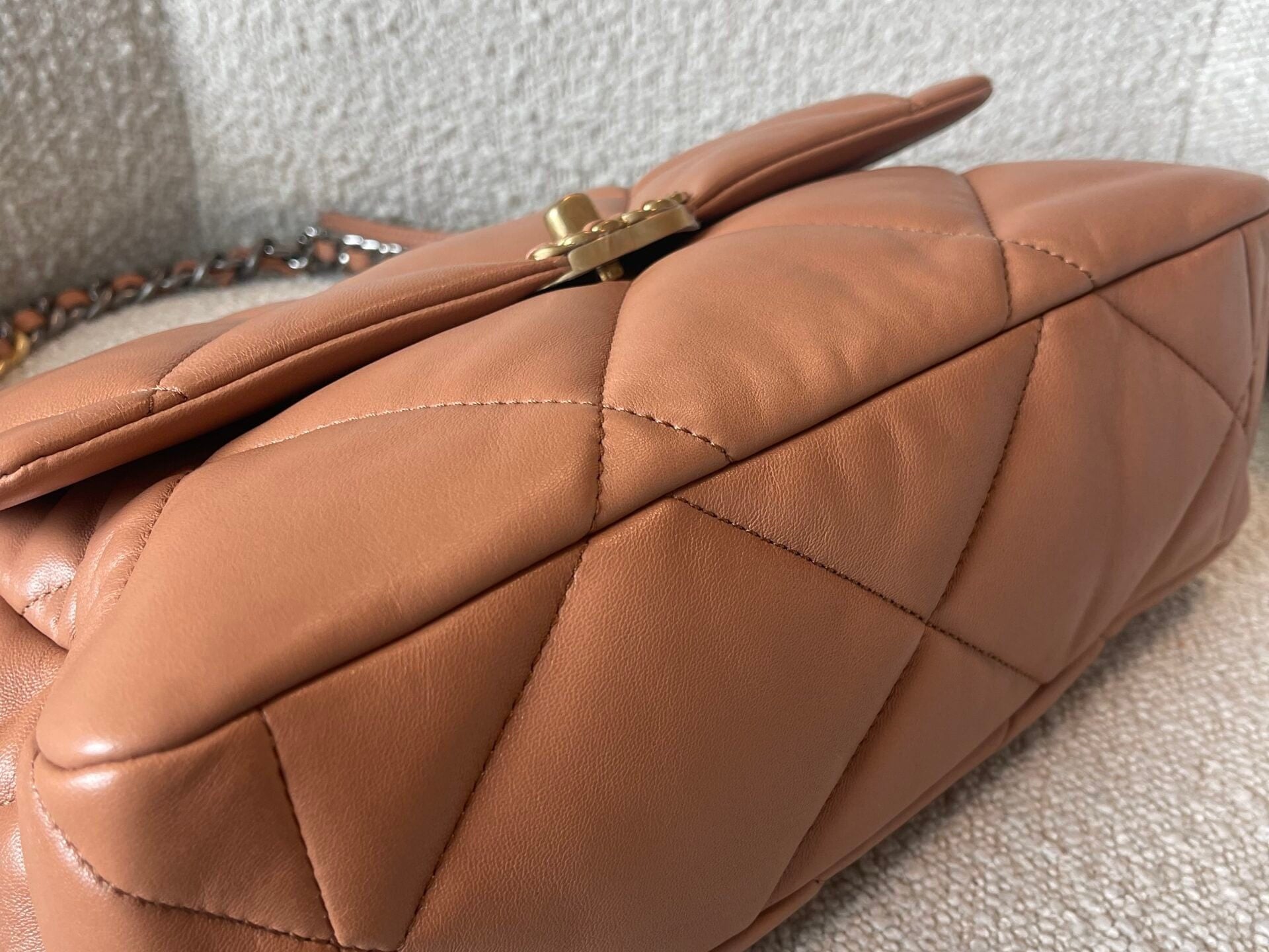 CHANEL Handbag 21K Caramel Lambskin Quilted 19 Flap Large Mixed Hardware - Redeluxe