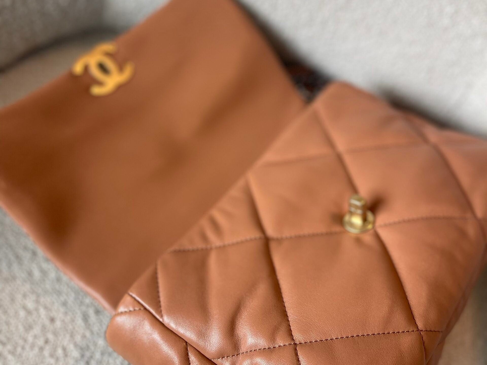 CHANEL Handbag 21K Caramel Lambskin Quilted 19 Flap Large Mixed Hardware - Redeluxe