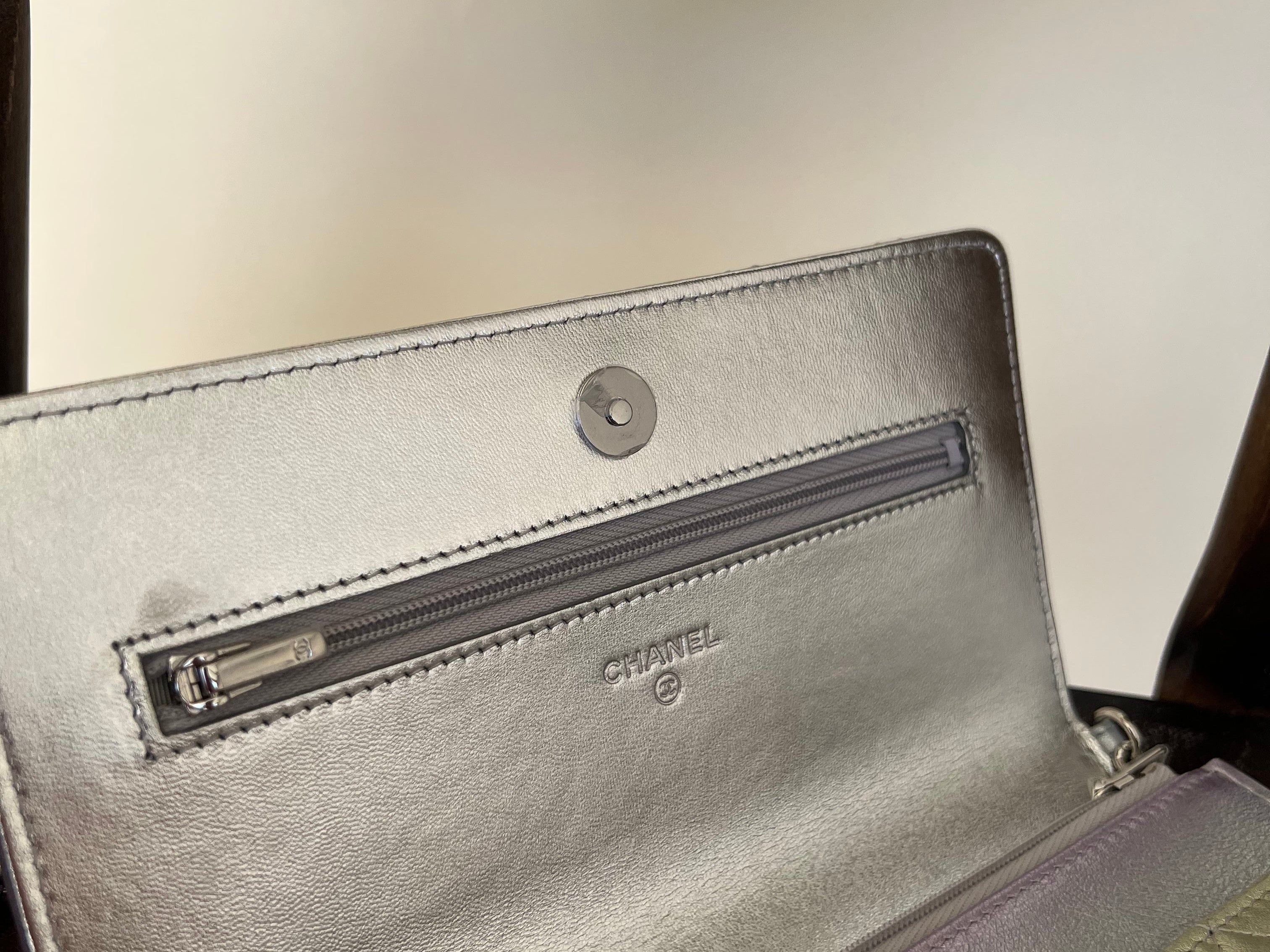 CHANEL Handbag 21K Gradient Metallic Rainbow Calfskin Quilted Wallet on Chain (WOC) - Redeluxe