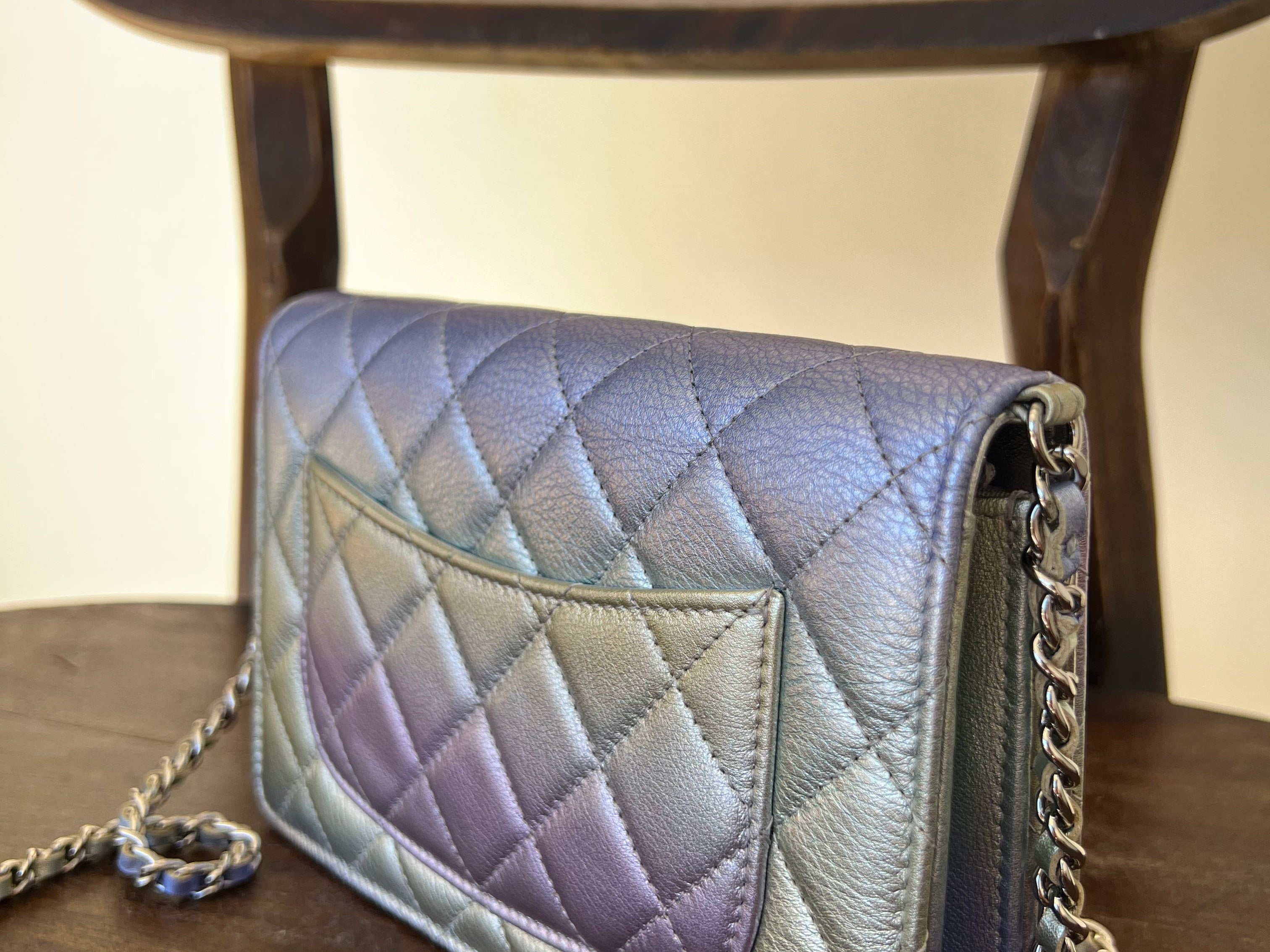 CHANEL Handbag 21K Gradient Metallic Rainbow Calfskin Quilted Wallet on Chain (WOC) - Redeluxe