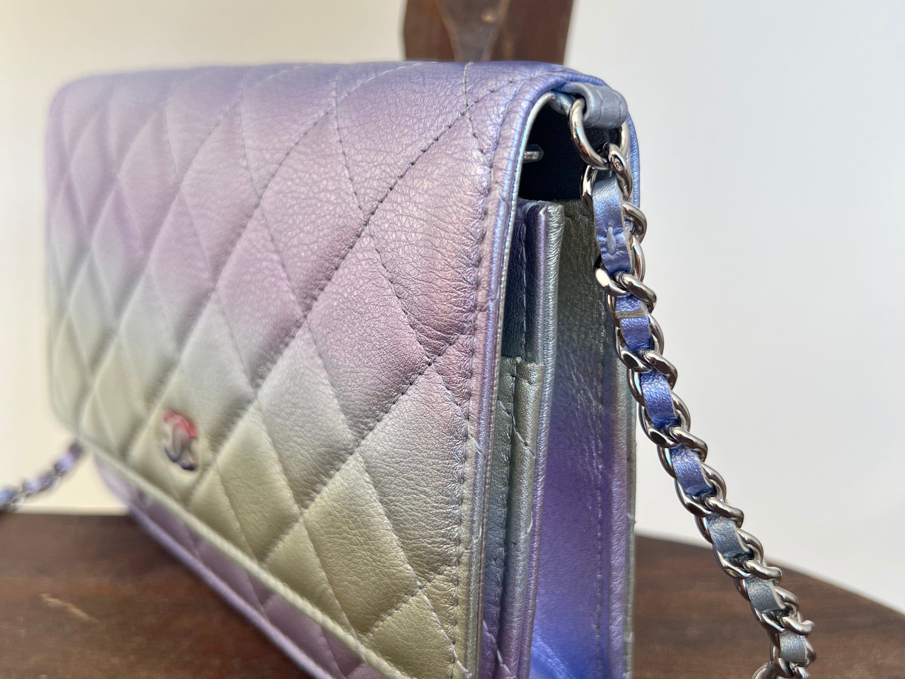 CHANEL Handbag 21K Gradient Metallic Rainbow Calfskin Quilted Wallet on Chain (WOC) - Redeluxe