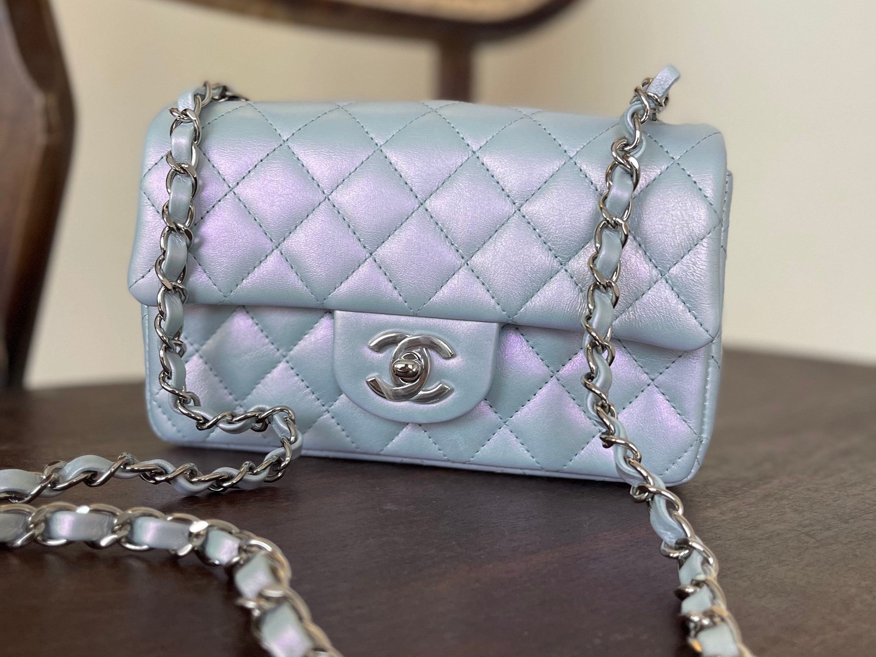 CHANEL Handbag 21K Iridescent Blue Calfskin Quilted Rectangular Mini SHW - Redeluxe