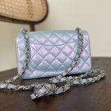 CHANEL Handbag 21K Iridescent Blue Calfskin Quilted Rectangular Mini SHW - Redeluxe