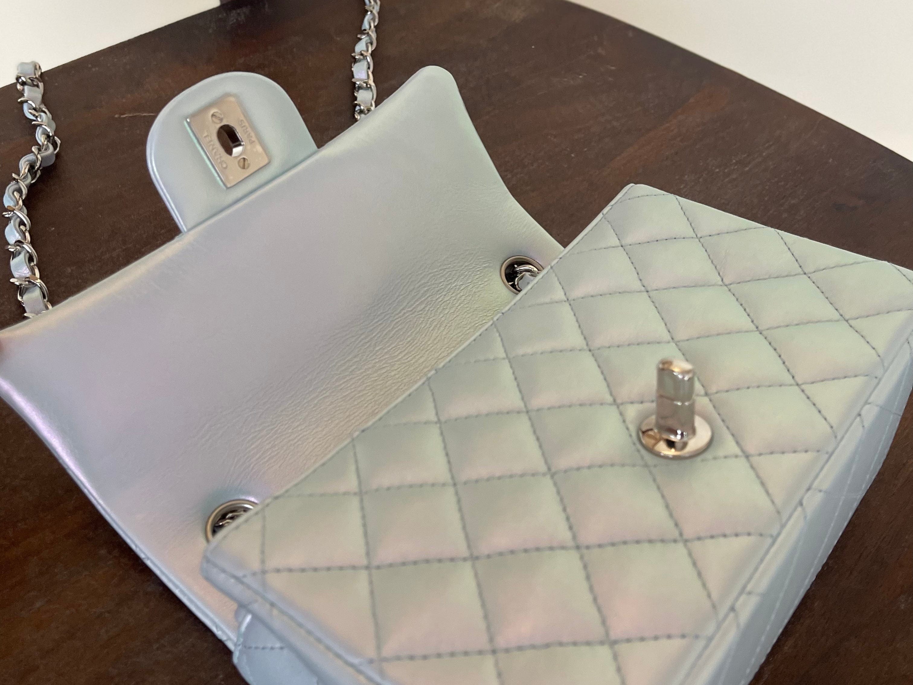 CHANEL Handbag 21K Iridescent Blue Calfskin Quilted Rectangular Mini SHW - Redeluxe