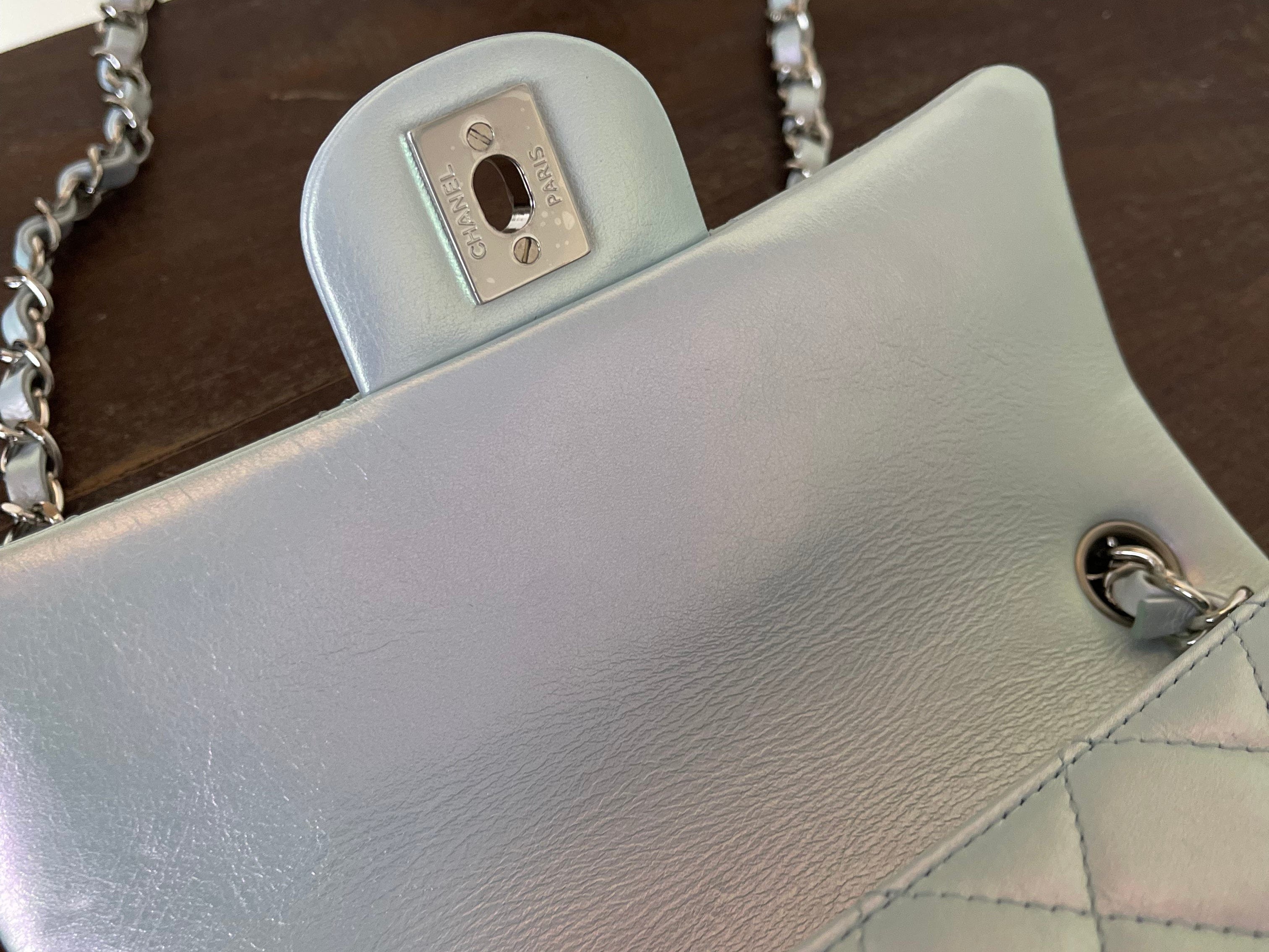 CHANEL Handbag 21K Iridescent Blue Calfskin Quilted Rectangular Mini SHW - Redeluxe