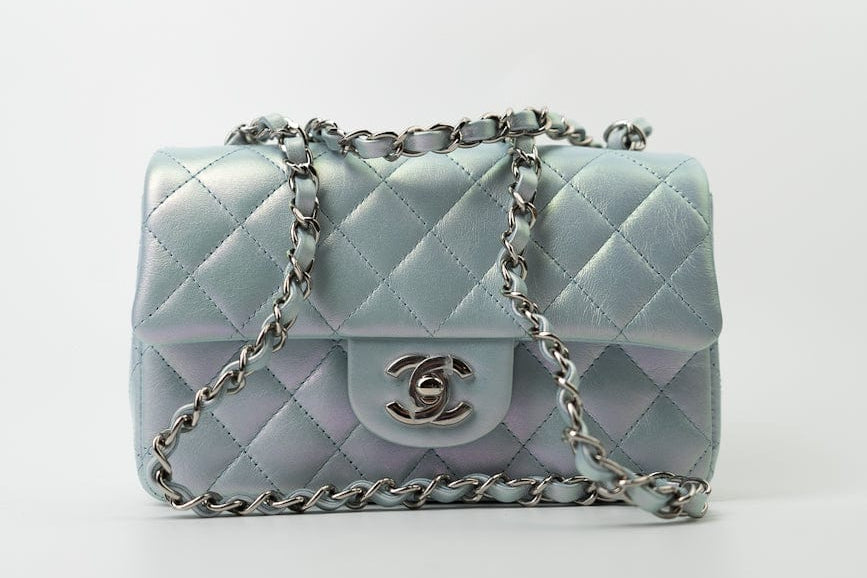 CHANEL Handbag 21K Iridescent Blue Calfskin Quilted Rectangular Mini SHW - Redeluxe