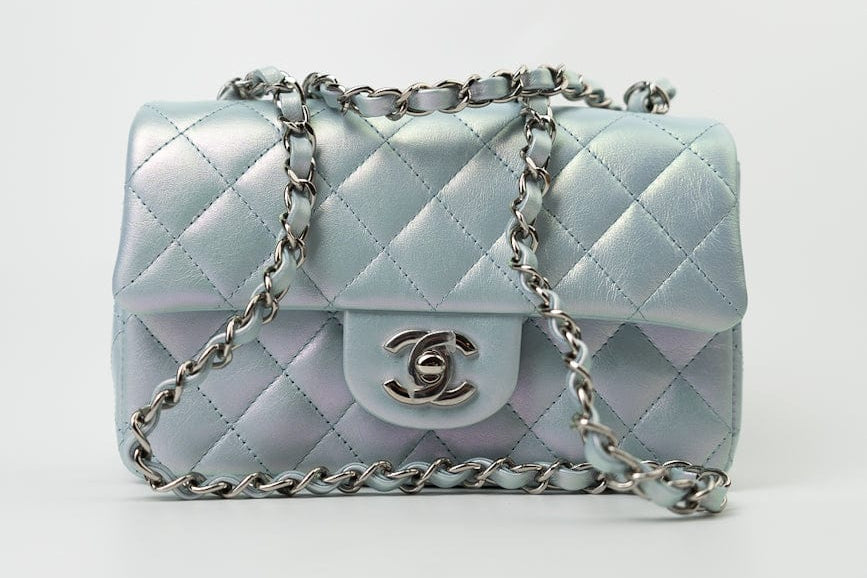 CHANEL Handbag 21K Iridescent Blue Calfskin Quilted Rectangular Mini SHW - Redeluxe