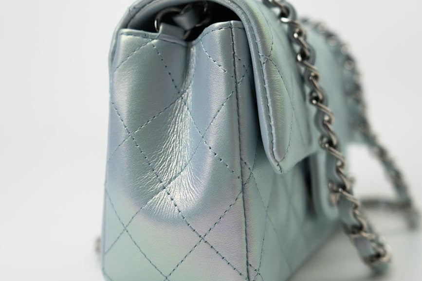 CHANEL Handbag 21K Iridescent Blue Calfskin Quilted Rectangular Mini SHW - Redeluxe