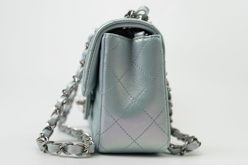 CHANEL Handbag 21K Iridescent Blue Calfskin Quilted Rectangular Mini SHW - Redeluxe