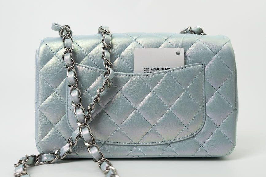 CHANEL Handbag 21K Iridescent Blue Calfskin Quilted Rectangular Mini SHW - Redeluxe