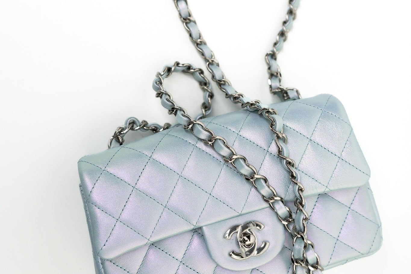 CHANEL Handbag 21K Iridescent Blue Calfskin Quilted Rectangular Mini SHW - Redeluxe
