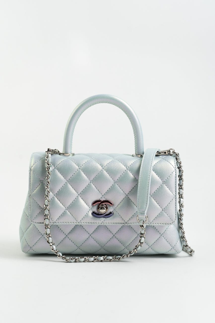 Buy CHANEL 21K Iridescent Blue Caviar Quilted Coco Handle Small Exclusive Sale at REDELUXE