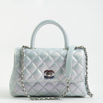 CHANEL Handbag 21K Iridescent Blue Caviar Quilted Coco Handle Small - Redeluxe