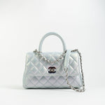 CHANEL Handbag 21K Iridescent Blue Caviar Quilted Coco Handle Small - Redeluxe
