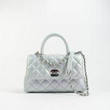 CHANEL Handbag 21K Iridescent Blue Caviar Quilted Coco Handle Small - Redeluxe