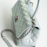 CHANEL Handbag 21K Iridescent Blue Caviar Quilted Coco Handle Small - Redeluxe