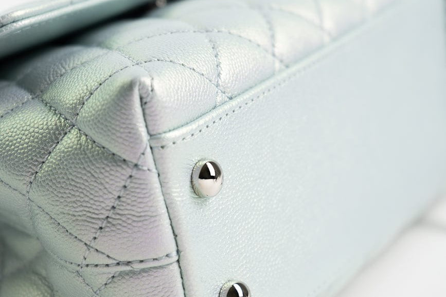 CHANEL Handbag 21K Iridescent Blue Caviar Quilted Coco Handle Small - Redeluxe