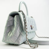 CHANEL Handbag 21K Iridescent Blue Caviar Quilted Coco Handle Small - Redeluxe