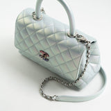 CHANEL Handbag 21K Iridescent Blue Caviar Quilted Coco Handle Small - Redeluxe