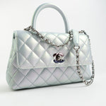 CHANEL Handbag 21K Iridescent Blue Caviar Quilted Coco Handle Small - Redeluxe