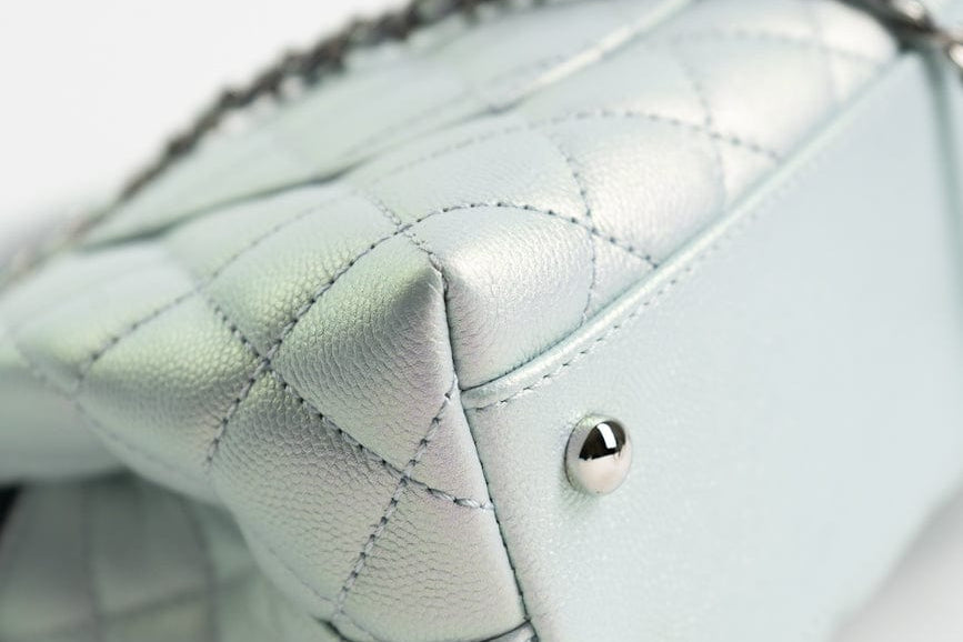 CHANEL Handbag 21K Iridescent Blue Caviar Quilted Coco Handle Small - Redeluxe